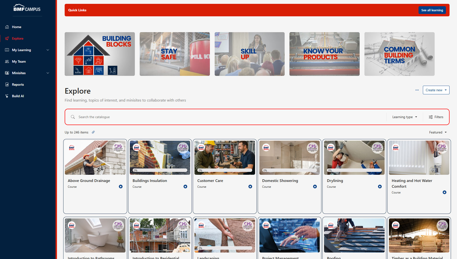 BMF course catalogue showing classroom and online training