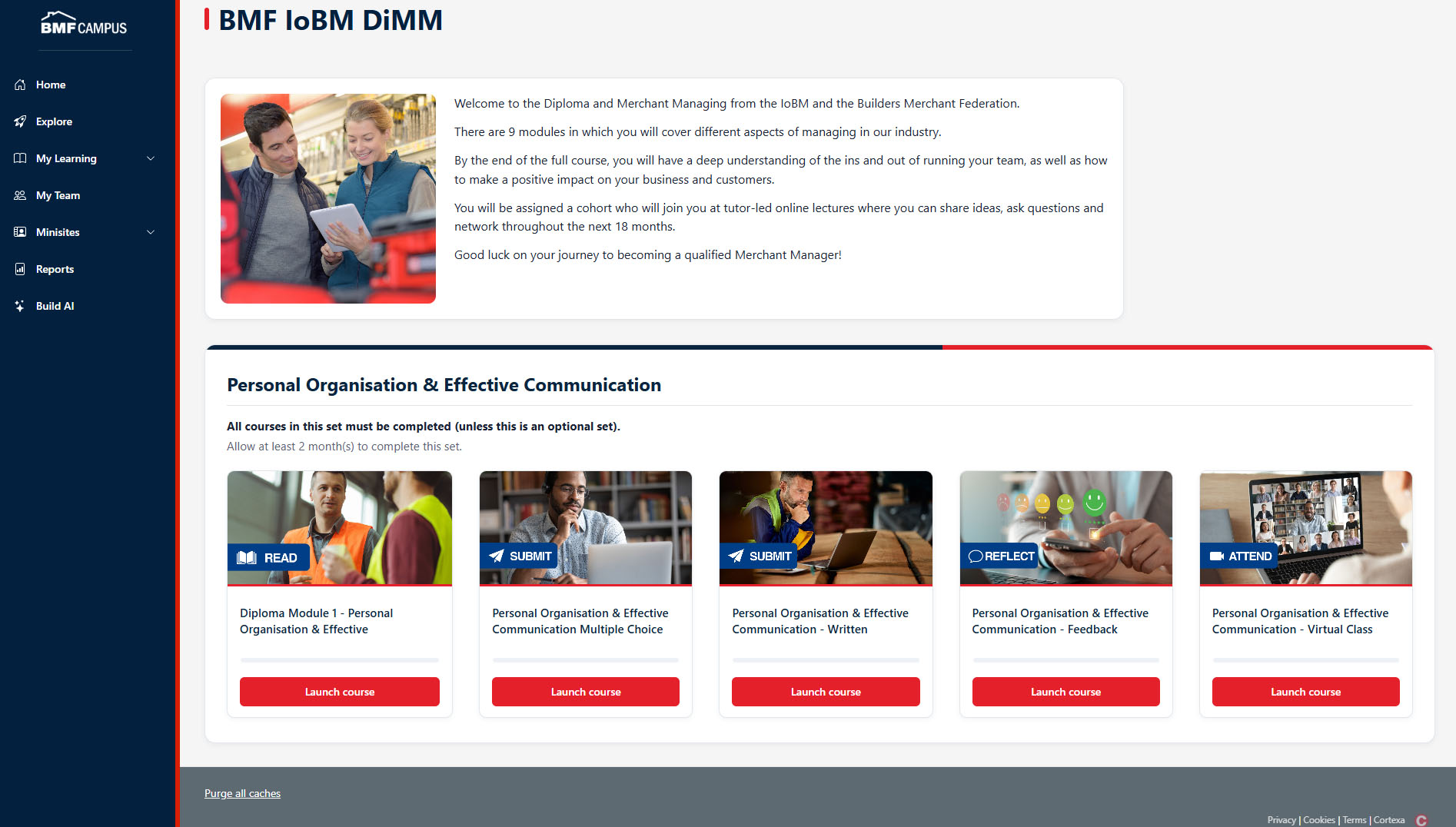 BMF diploma programme page in Totara Learn